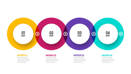 Business infographic template design vector with circle and number steps. Timeline with 4 options. Can be used for workflow layout, diagram, info chart, presentations. 