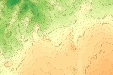 Green-orange topographical map with dashed contour lines
