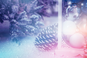 Christmas Background with bokeh light; Blurred Xmas background