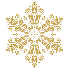 Oriental round golden pattern with arabesques and floral elements. Traditional classic ornament. Vintage pattern with arabesques