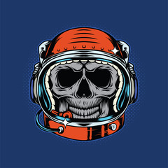 Isolated illustration of the astronaut skull in the helmet. Vector color illustration.