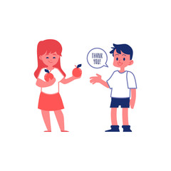 Polite boy with good manners thanking a friend vector illustration isolated.