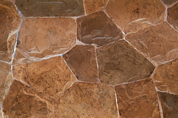 Detail of a stone wall with different size of rocks.