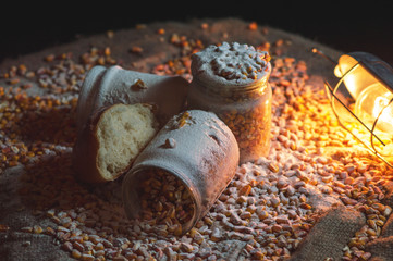 corn grain in white flour