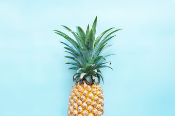 Pine apple tropical fruit on blue background. Raw