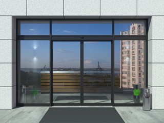 Automatic black sliding doors office