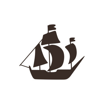 recommend clip art: Vector retro sailing vessel silhouette black icon