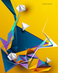 Vector Abstract 3D Geometric, Polygon background design. Multicolor, blue, purple, yellow and green color in triangle pattern shape. Polygonal background for banner, template, business, web design