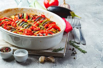 Vegetable ratatouille in ceramic frying pan
