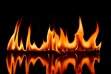 Fire flames on black background. 