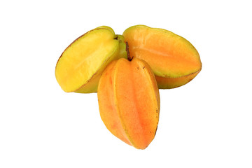 Carambola or star apple ( starfruit ) on isolate white background,Close up healthy carambola or star apple food isolated. 