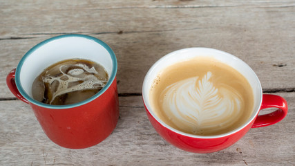Beautiful ice coffee on wood table