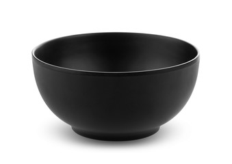 Black ceramic bowl isolated on white background