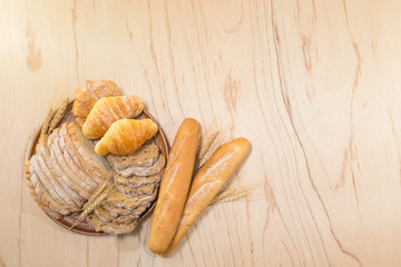 Assorted bread and pastry.