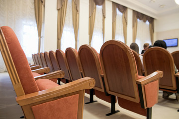 Session of Government. Conference room or seminar meeting room in business event. Academic...