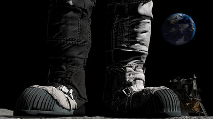 3D rendering. Astronaut boots. CG Animation. Elements of this image furnished by NASA.
