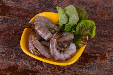 Raw king prawns ready for cooking