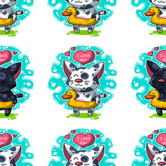 Vector seamless pattern about Cats in love