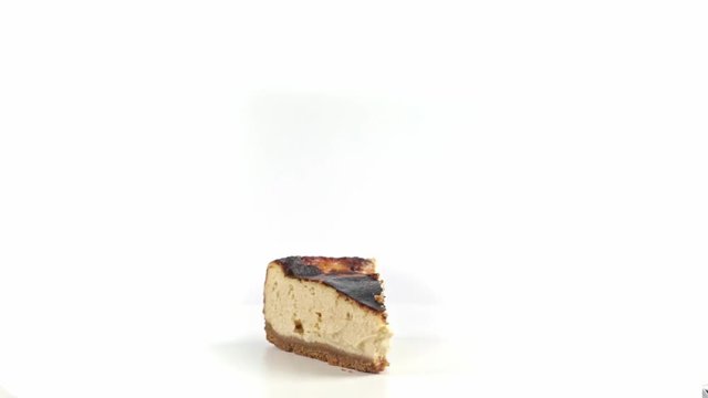 Cheese Cake slice typical spanish on white background 