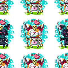 Vector seamless pattern about Cats in love