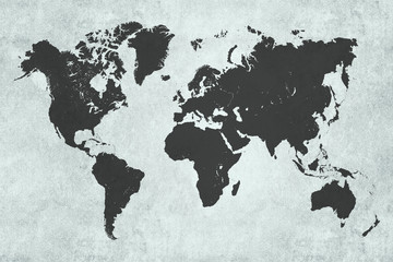 Global map, black on coloured textured background