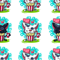 Vector seamless pattern about Cats in love
