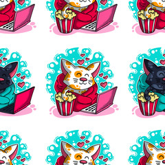 Vector seamless pattern about Cats in love