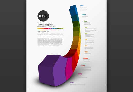Full Year Timeline Informative Chart Layout with 3D Rainbow Elements