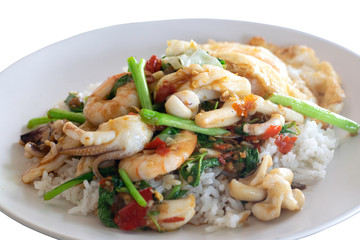 Fried stir spicy sea food with rice