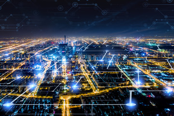 Fototapeta premium Modern city with wireless network connection concept