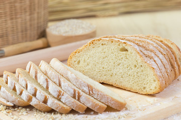 Sliced fresh rustic bread.