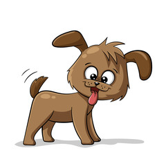 Cut cartoon dog with bone. Hand draw vector illustration.