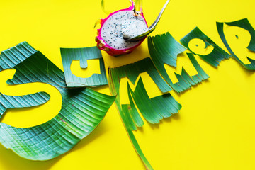 Pitahaya fruit and word SUMMER letters from green
