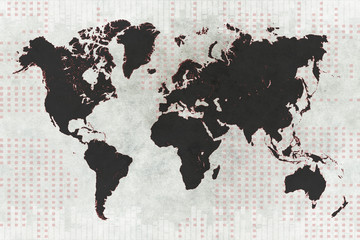 Global map, black on gray background firebrick coloured detail