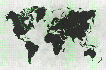 Global map, black on gray background light green coloured detail