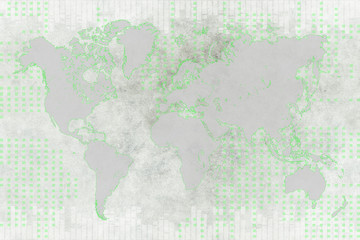 Global map, gray on gray background light green coloured detail