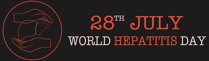 World Hepatitis Day - Poster or Banner. Hands holding liver icon. Dark background.