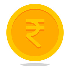 Gold coin icon in flat style with Indian rupee sign on it.