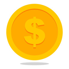 Gold coin icon in flat style with US Dollar sign on it.