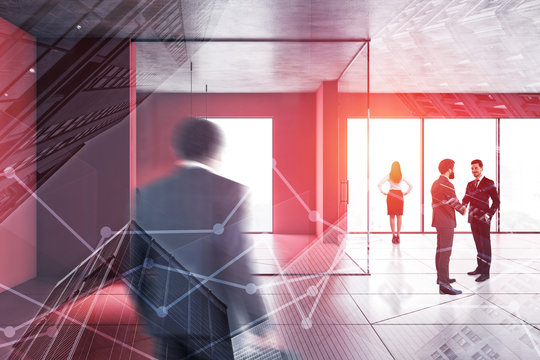 Business People In Red Office Hall