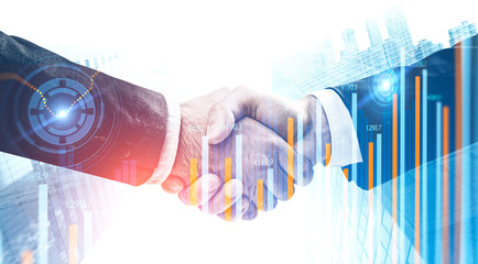 Handshake in city, graphs and HUD