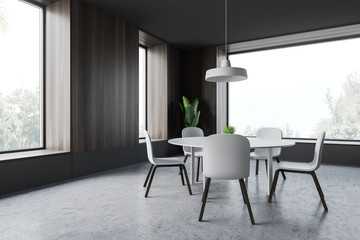 Grey and wooden dining room corner