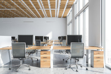 Wooden ceiling open space office interior