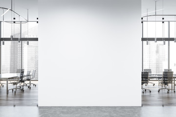 White wooden meeting room with mock up wall