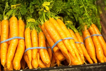 Fresh healthy carrots on display