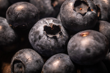 Macro shot of fresh raw organic blueberries 