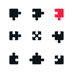 Set of puzzle flat icons, pictogram on white background.