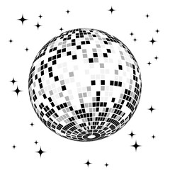 Black disco ball on a white background