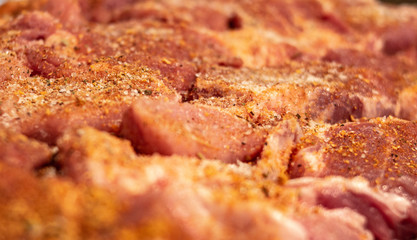 Slices of raw meat in seasoning