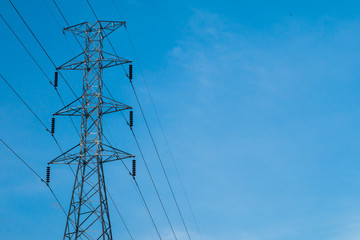 high voltage pole.High-voltage tower sky background
